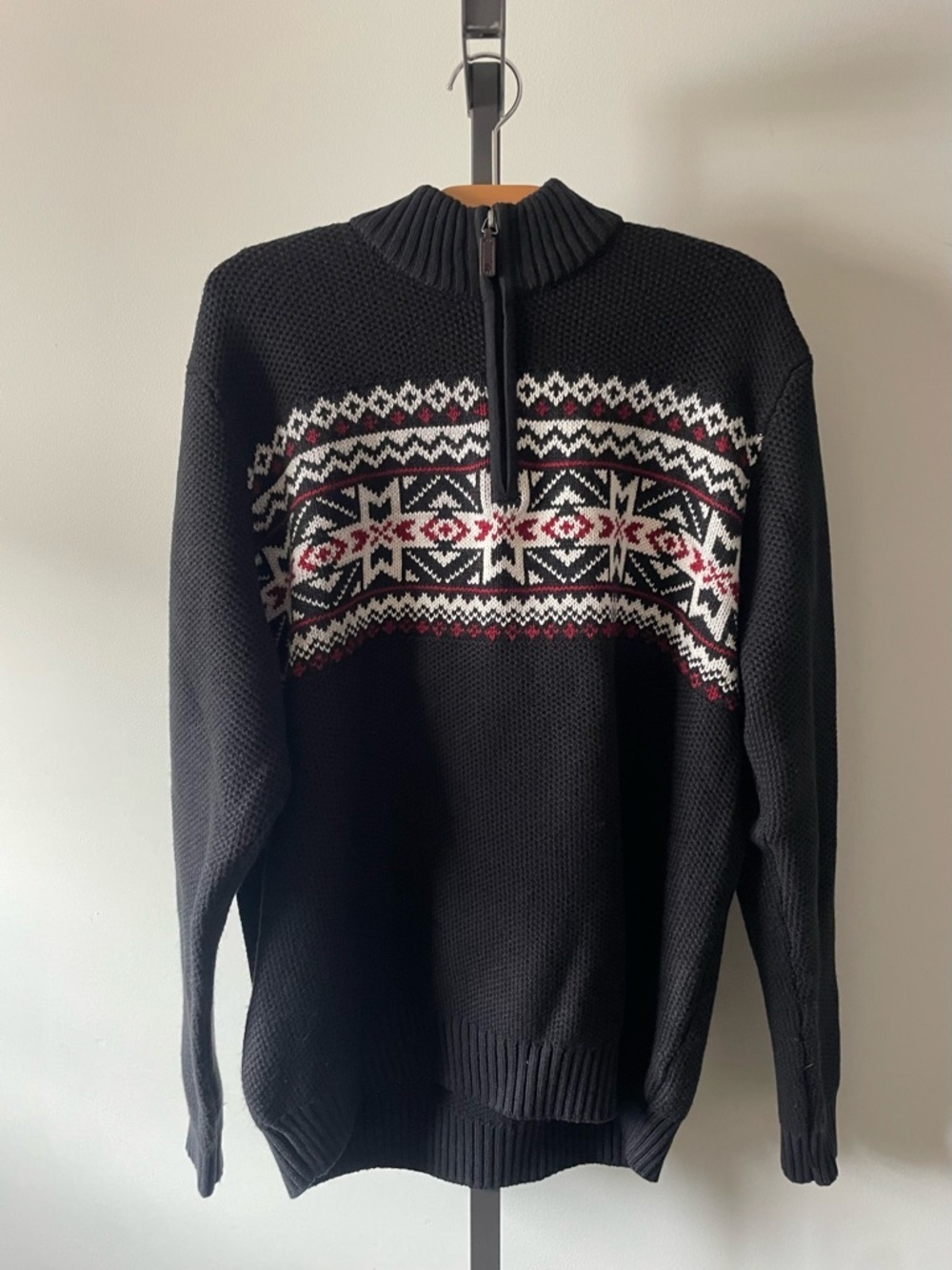 IZOD Quarter-Zip Fair Isle Sweater Knit Cotton Blend Mens Large Nordic Preppy
